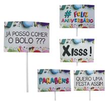 Kit 10 Plaquinhas Divertidas Aniversário Decoração Frases