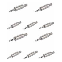 Kit 10 Plug Conector P2 Estereo C/ Mola Metal Niquel Kit 10 Plug Conector P2 Estereo C/ Mola Metal Niquel