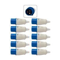 Kit 10 plug industrial 2p+t 16a azul 6h 220/250v omg 3076