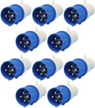 Kit 10 plug industrial 3p+t 16a azul 9h 220/250v omg 4079 - OMEGA