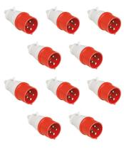 Kit 10 plug industrial 3p+t 16a vermelho 6h 380/440v omg 4076
