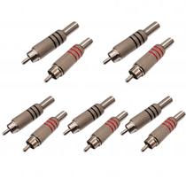 Kit 10 Plug Rca Conector Metálico Macho Com Mola 5 Pares
