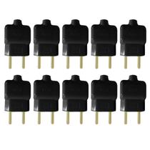 Kit 10 Plug Tomada Pino Macho Prensa Cabo 2P Preto 10A 250V Kit 10 Plug Tomada Pino Macho Prensa Cabo 2P Preto 10A 250V