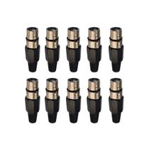 Kit 10 Plug Xlr Fêmea Metal Simples Cromado Dreamer