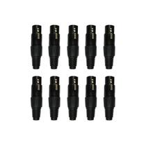 Kit 10 Plug Xlr Fêmea Profissional Preto Dreamer Kit 10 Plug Xlr Fêmea Profissional Preto Dreamer