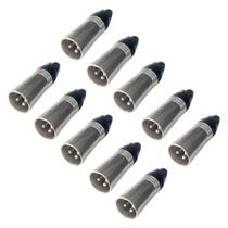 Kit 10 Plug XLR Macho Metal Profissional Cromado MXT