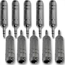 Kit 10 plugs adaptadores jack j10 para p2 estereo ponta níquel corpo metal profissional blindado