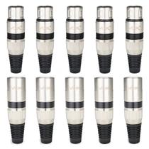 Kit 10 Plugs Canon Xlr Macho Fêmea Voik PVK-MP Metal Preto