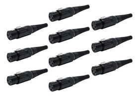 Kit 10 Plugs Conector Xlr Canon Femea Q11b Csr Microfone Dmx