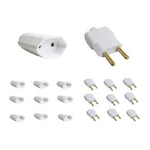 Kit 10 Plugue Macho 2 Pinos 2P +Tomada Fêmea 20A Branca - Ilumi