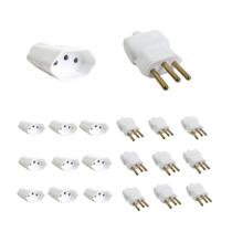 Kit 10 Plugue Macho 3 Pinos 2P+T + Tomada Fêmea 10A Branca