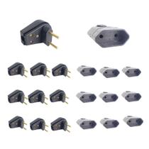 Kit 10 Plugue Macho Gigante 2 Pinos 2P +Tomada Fêmea 10A Preto - Ilumi