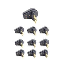 Kit 10 Plugue Macho Gigante 3 Pinos 2P+T 10A Preto - Ilumi Kit 10 Plugue Macho Gigante 3 Pinos 2P+T 10A Preto - Ilumi