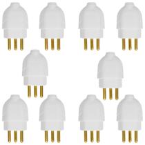 Kit 10 Plugue Pino Macho 2pt 10A Oco Com Inmetro Bivolt 110V 220V Branco