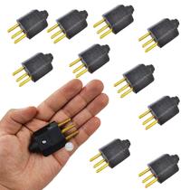 Kit 10 Plugues Adaptadores Macho Pino 10a P/ Extensão Preto Kit 10 Plugues Adaptadores Macho Pino 10a P/ Extensão Preto