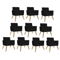 Kit 10 Poltrona Cadeira Decorativa Fernanda Pé Palito Para Sala de Estar Recepção Escritório Corinho Preto - Damaffê Móveis