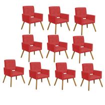 Kit 10 Poltrona Cadeira Decorativa Hit Pé Palito Sala de Estar Recepção Escritório material sintético Vermelho - Damaffê Móveis