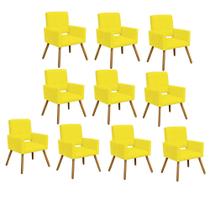 Kit 10 Poltrona Cadeira Decorativa Hit Pé Palito Sala de Estar Recepção Escritório Suede Amarelo - KDAcanto Móveis