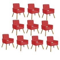 Kit 10 Poltrona Cadeira Decorativa Hit Pé Palito Sala de Estar Recepção Escritório Suede Vermelho - Damaffê Móveis