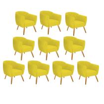 Kit 10 Poltrona Cadeira Decorativa Ludi Pés Palito Sala de Estar Recepção Escritório Suede Amarelo - KDAcanto Móveis