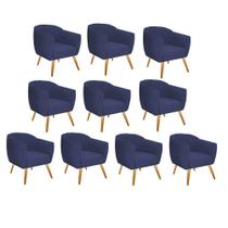 Kit 10 Poltrona Cadeira Decorativa Ludi Pés Palito Sala de Estar Recepção Escritório Suede Azul Marinho - Damaffê Móveis