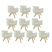 Kit 10 Poltrona Cadeira Decorativa Mind Base Giratória Sala de Estar Recepção Escritório Suede Bege - KDAcanto Móveis