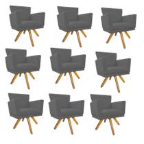 Kit 10 Poltrona Cadeira Decorativa Mind Base Giratória Sala de Estar Recepção Escritório Suede Cinza - KDAcanto Móveis