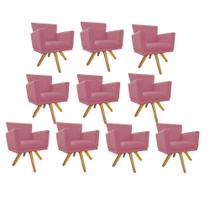 Kit 10 Poltrona Cadeira Decorativa Mind Base Giratória Sala de Estar Recepção Escritório Suede Rosê - KDAcanto Móveis