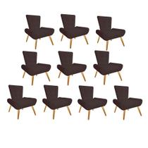 Kit 10 Poltrona Cadeira Decorativa Nani Sala de Estar Recepção Escritório Consultório Suede Marrom - Damaffê Móveis - DAMAFFE MÓVEIS