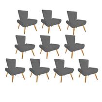 Kit 10 Poltrona Cadeira Decorativa Nani Sala de Estar Recepção Escritório Consultório Tecido Sintético Cinza - KDAcanto Móveis