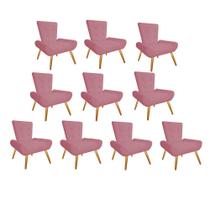 Kit 10 Poltrona Cadeira Decorativa Nani Sala de Estar Recepção Escritório Suede Rosa Bebê - Damaffê Móveis