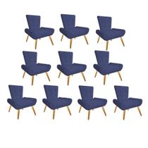 Kit 10 Poltrona Cadeira Decorativa Opala Sala de Estar Recepção Escritório Suede Azul Marinho - KDAcanto Móveis