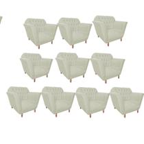 Kit 10 Poltrona Cadeira Decorativa Ster com Capitone Sala de Estar Recepção Escritório material sintético Bege - Damaffê Móveis