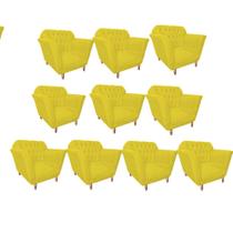 Kit 10 Poltrona Cadeira Decorativa Ster com Capitone Sala de Estar Recepção Escritório Suede Amarelo - KDAcanto Móveis