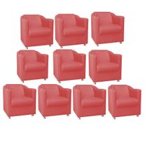 Kit 10 Poltrona Cadeira Decorativa Tilla Para Sala de Estar Recepção Escritório Suede Vermelho - KDAcanto Móveis