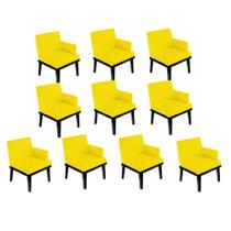 Kit 10 Poltrona Cadeira Decorativa Vitória Pés Madeira Sala de Estar Recepção Escritório Consultório material sintético Amarelo - Damaffê Móveis