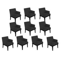 Kit 10 Poltrona Cadeira Decorativa Vitória Pés Madeira Sala de Estar Recepção Escritório Consultório material sintético Preto - Damaffê Móveis