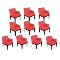 Kit 10 Poltrona Cadeira Decorativa Vitória Pés Madeira Sala de Estar Recepção Escritório Consultório Suede Vermelho - Damaffê Móveis
