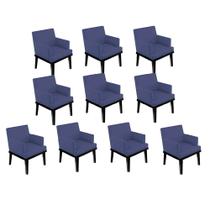 Kit 10 Poltrona Cadeira Decorativa Vitória Pés Madeira Sala de EstarEstar Recepção Escritório Suede Azul Marinho - KDAcanto Móveis