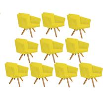 Kit 10 Poltrona Cadeira Decorativa Win Base Giratória Sala de Estar Recepção Escritório material sintético Amarelo - Damaffê Móveis