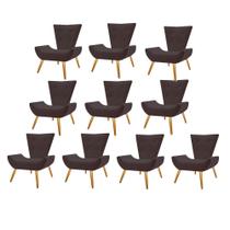 Kit 10 Poltrona Cadeira Emy Decorativa Recepção Sala De Estar Suede Marrom - DAMAFFÊ MÓVEIS