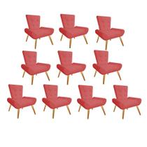 Kit 10 Poltrona Cadeira Nani Decorativa Recepção Sala De Estar Suede Vermelho - KDAcanto Móveis