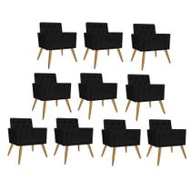 Kit 10 Poltrona Cadeira Nina Captone Decorativa Recepção Sala De Estar material sintético Preto - KDAcanto Móveis