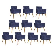 Kit 10 Poltrona Cadeira Nina Captone Decorativa Recepção Sala De Estar Suede Azul Marinho - DAMAFFÊ MÓVEIS