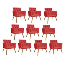 Kit 10 Poltrona Cadeira Nina Captone Decorativa Recepção Sala De Estar Suede Vermelho - KDAcanto Móveis