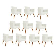 Kit 10 Poltrona Cadeira Nina Com Base Decorativa Recepção Sala De Estar material sintético Bege - DAMAFFÊ MÓVEIS