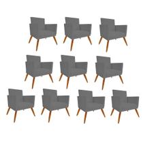 Kit 10 Poltrona Cadeira Nina Com Base Decorativa Recepção Sala De Estar material sintético Cinza - DAMAFFÊ MÓVEIS