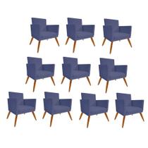 Kit 10 Poltrona Cadeira Nina Com Base Decorativa Recepção Sala De Estar Suede Azul Marinho - DAMAFFÊ MÓVEIS