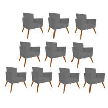 Kit 10 Poltrona Cadeira Nina Com Base Decorativa Recepção Sala De Estar Suede Cinza - DAMAFFÊ MÓVEIS