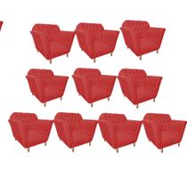 Kit 10 Poltrona Cadeira Ster Decorativa Recepção Sala De Estar Suede Vermelho - KDAcanto Móveis